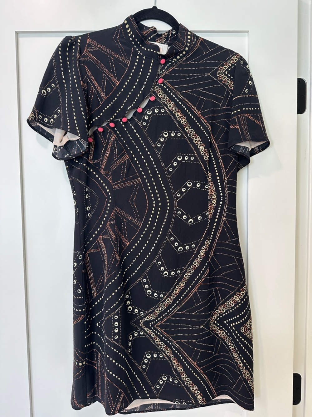 Stone Cold Fox Black Mini Dress with Pink Button Accents
